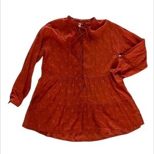 Anthropologie PILCRO tiered tunic blouse in orange size medium boho
